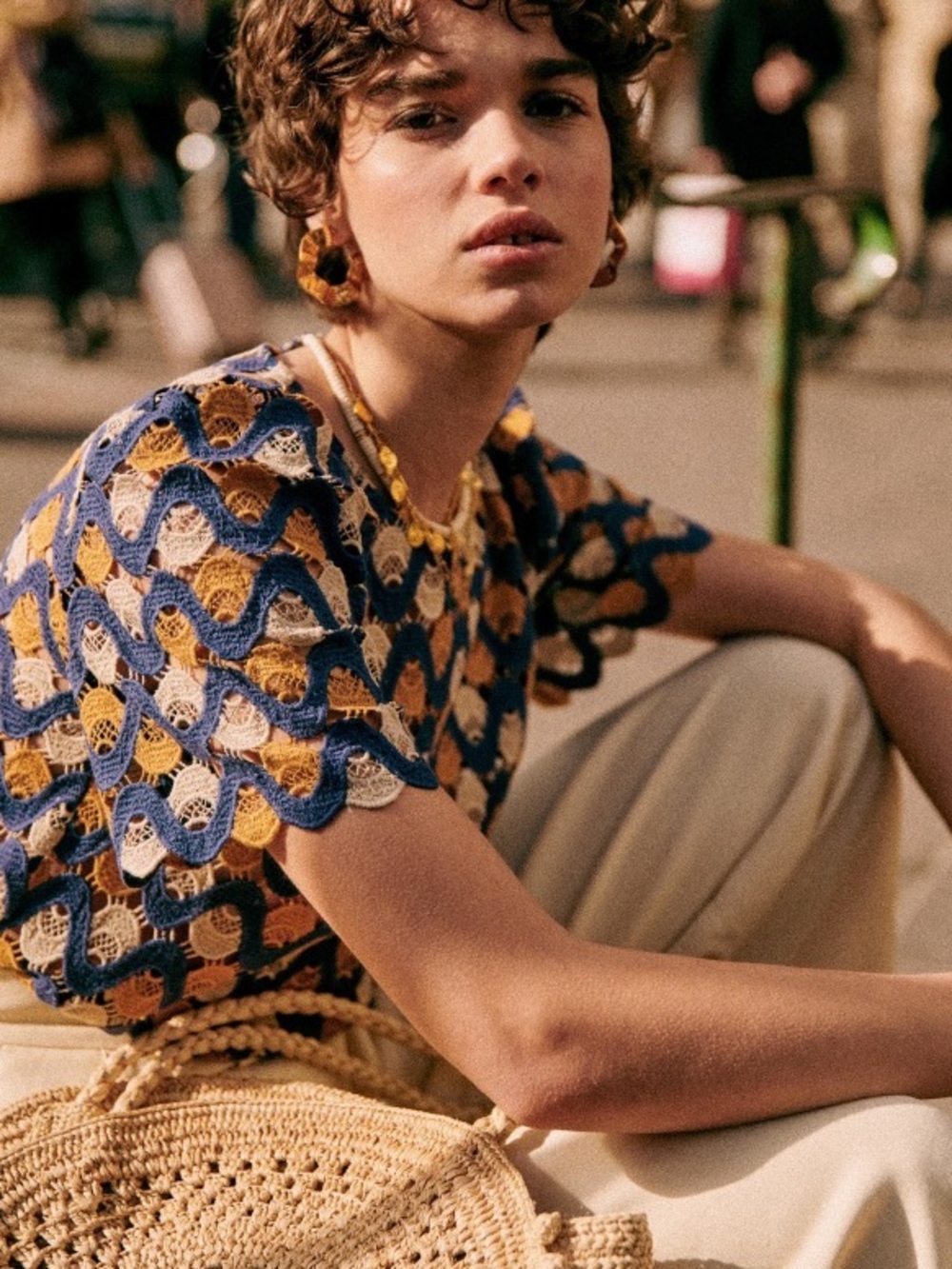 Sezane Lilo blouse marine ochre 34